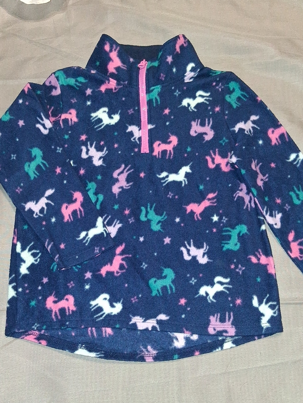 jumping beans Navy Fleece Unicorn Pullover with Pink Zip
